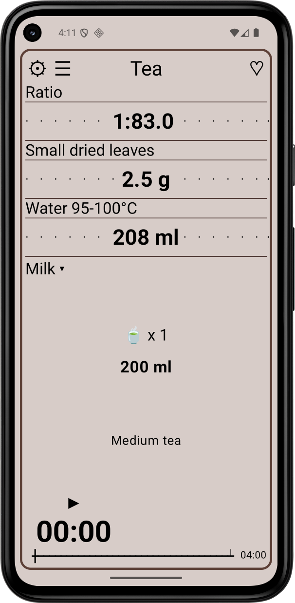 BrewRatio Tea brewing mode